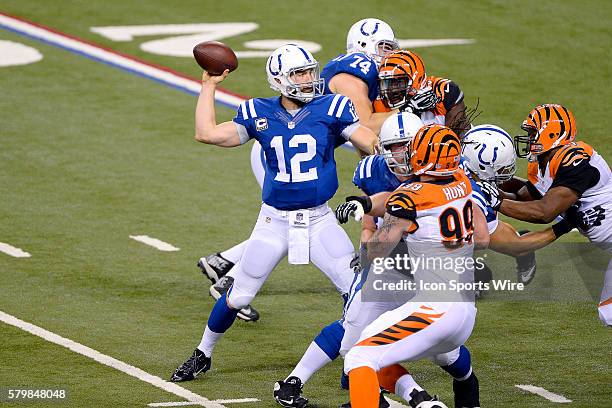 Indianapolis Colts quarterback Andrew Luck in action during the NFL AFC Wild Card football game between the Indianapolis Colts and Cincinnati Bengals...