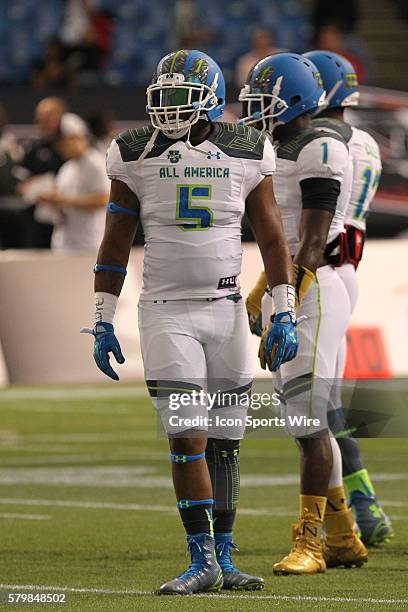 Team Highlight linebacker Leo Lewis during the 2015 Under Armour All-America Game at Tropicana Field in St. Petersburg, Florida.