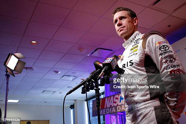Sprint Cup Series - Carl Edwards talks to media at NASCAR Speed Weeks at Daytona International Speedway in Daytona, FL.