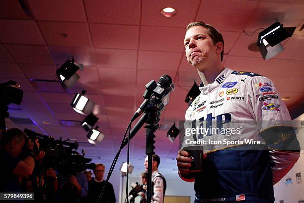 Sprint Cup Series - Brad Keselowski talks to media at NASCAR Speed Weeks at Daytona International Speedway in Daytona, FL.