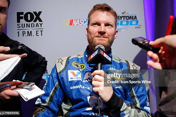 Sprint Cup Series - Dale Earnhardt Jr. Talks to media at NASCAR Speed Weeks at Daytona International Speedway in Daytona, FL.