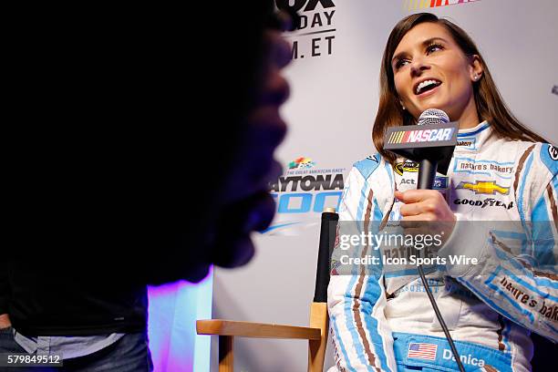 Sprint Cup Series - Danica Patrick talks to media at NASCAR Speed Weeks at Daytona International Speedway in Daytona, FL.