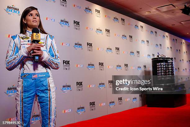 Sprint Cup Series - Danica Patrick talks to media at NASCAR Speed Weeks at Daytona International Speedway in Daytona, FL.