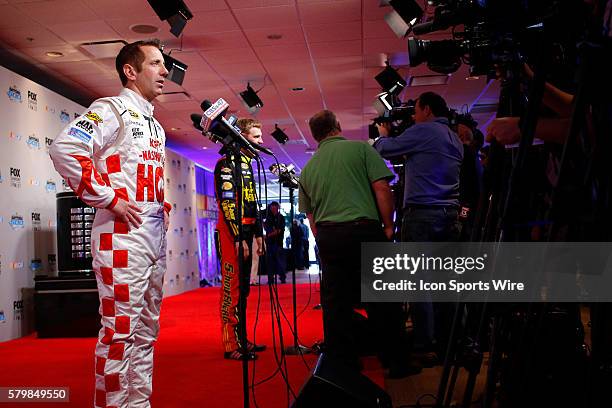 Sprint Cup Series - Greg Biffle talks to media at NASCAR Speed Weeks at Daytona International Speedway in Daytona, FL.