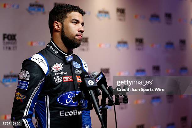 Sprint Cup Series - Darrell Wallace Jr talks to media at NASCAR Speed Weeks at Daytona International Speedway in Daytona, FL.