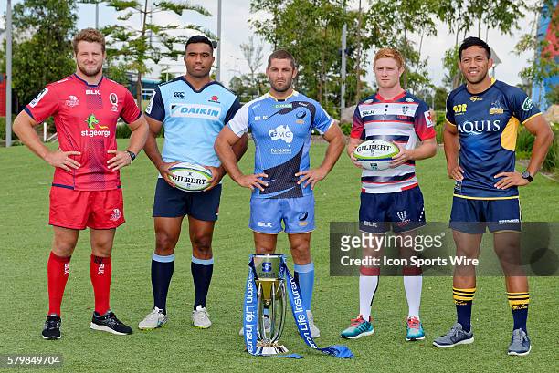James Slipper of the Reds, Wycliff Palu of the Waratahs, Matt Hodgson of the Force, Nic Stirzaker of the Rebels and Christian Lealiifano of the...