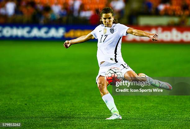 United States Midfielder Tobin Heath centers the ball during the Women's Olympic qualifying soccer match between USA and Trinidad & Tobago at BBVA...