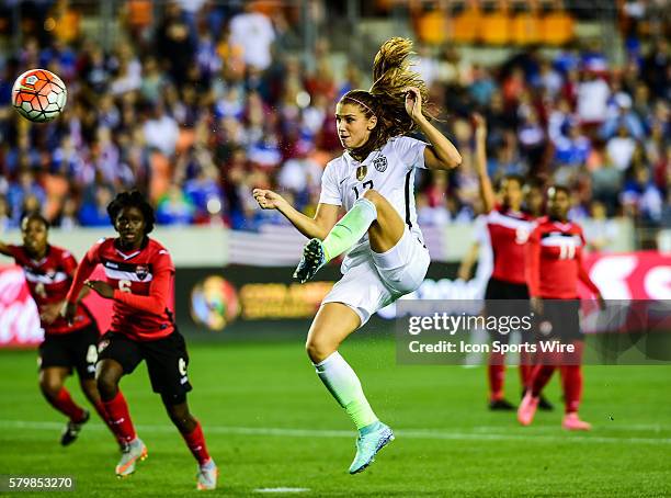 United States Forward Alex Morgan scores a second half goal during the Women's Olympic qualifying soccer match between USA and Trinidad & Tobago at...