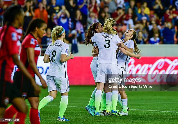 United States Midfielder Samantha Mewis and Team USA celebrate with United States Forward Alex Morgan after her second half goal during the Women's...