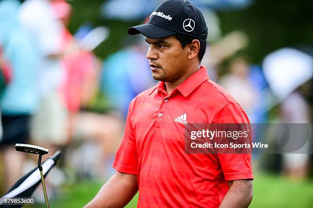 Fabian Gomez departs the 9th green during final round action of the Crowne Plaza Invitational at Colonial in Ft. Worth, Texas.