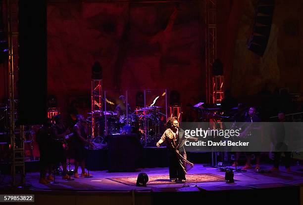 Singer/songwriter Jill Scott performs during the Neighborhood Awards Beach Party at the Mandalay Bay Beach at the Mandalay Bay Resort and Casino on...