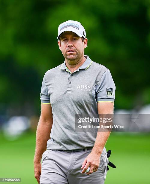 Erik Compton departs the 9th green during final round action of the Crowne Plaza Invitational at Colonial in Ft. Worth, Texas.