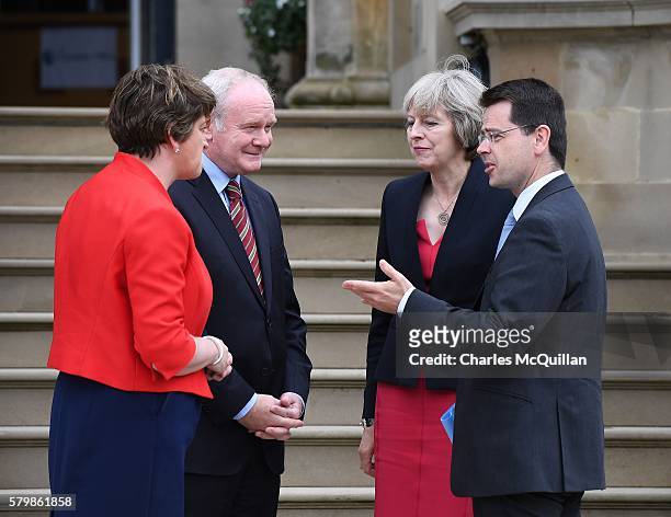Prime Minister Theresa May meets Northern Ireland first minister Arlene Foster and deputy first minister Martin McGuinness along with NI secretary of...