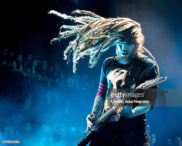 Brian Welch of Korn performs during the Return of the Dreads Tour at Irvine Meadows Amphitheatre on July 24, 2016 in Irvine, California.