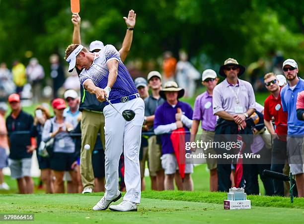 Ian Poulter tees off on during final round action of the Crowne Plaza Invitational at Colonial in Ft. Worth, Texas.