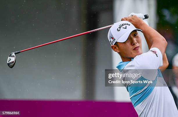 Danny Lee tees off on during final round action of the Crowne Plaza Invitational at Colonial in Ft. Worth, Texas.