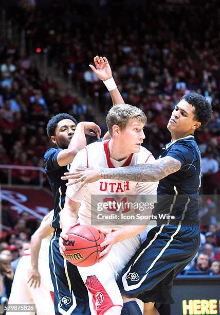 Utah Utes center Dallin Bachynski during a game between Colorado and Utah. Utah defeated Colorado 74-49 at the Huntsman Center in Salt Lake City,...