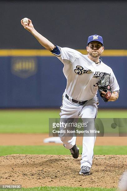 Milwaukee Brewers Pitcher Michael Blazek [10236] throws a pitch as the San Francisco Giants take on the Milwaukee Brewers at Miller Park in...