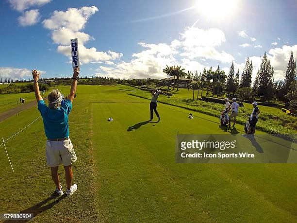 Scott Stallings tees off on the third hole of the First Round of the Hyundai Tournament of Champions at Kapalua Plantation Course on Maui, HI.