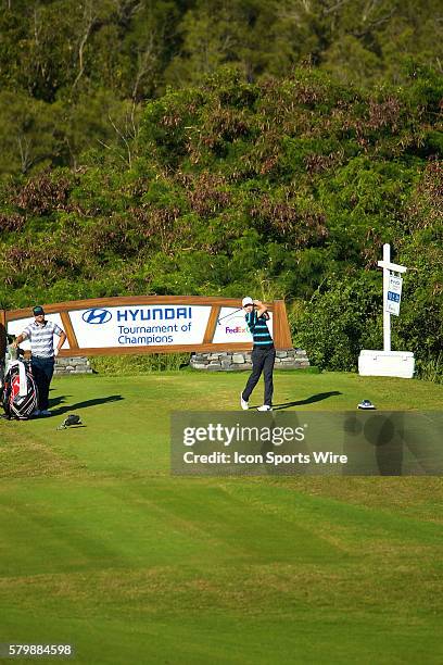 Seung-Yul Noh tees off on number ten during the Second Round of the Hyundai Tournament of Champions at Kapalua Plantation Course on Maui, HI.