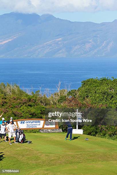 Hunter Mahan tees off on number ten during the Second Round of the Hyundai Tournament of Champions at Kapalua Plantation Course on Maui, HI.