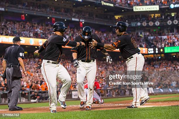 San Francisco Giants center fielder Gregor Blanco , San Francisco Giants starting pitcher Jake Peavy and San Francisco Giants catcher Hector Sanchez...