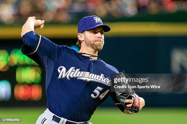 Milwaukee Brewers Pitcher Michael Blazek [10236] during the regular season match-up between the Atlanta Braves and the Milwaukee Brewers at Turner...