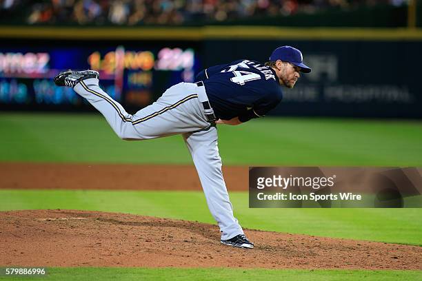 Milwaukee Brewers Pitcher Michael Blazek [10236] during the regular season match-up between the Atlanta Braves and the Milwaukee Brewers at Turner...