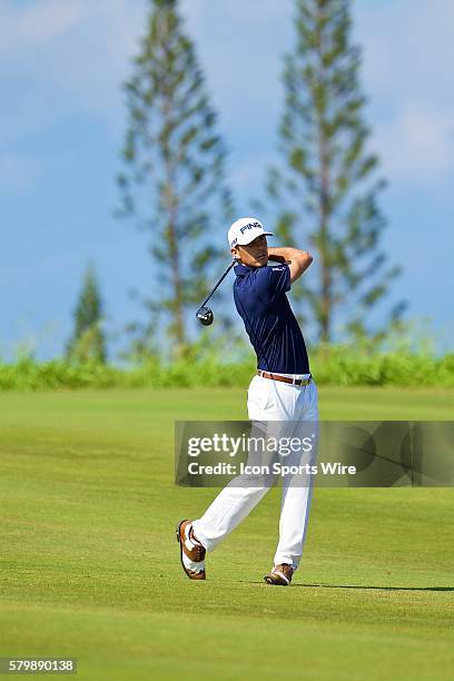 Billy Horschel hits his second shot on number nine during the Final Round of the Hyundai Tournament of Champions at Kapalua Plantation Course on...