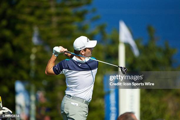 Matt Every tees off on number nine during the Final Round of the Hyundai Tournament of Champions at Kapalua Plantation Course on Maui, HI.