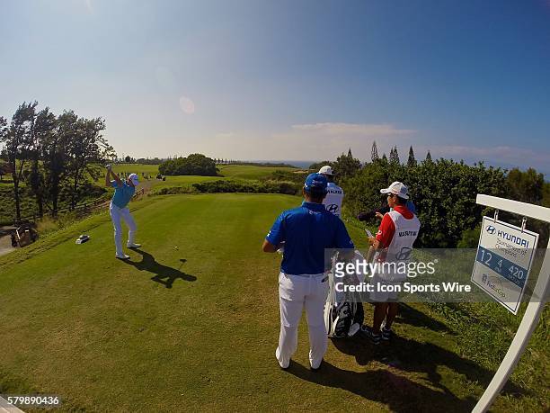 Jimmy Walker tees off on number twelve during the Final Round of the Hyundai Tournament of Champions at Kapalua Plantation Course on Maui, HI.