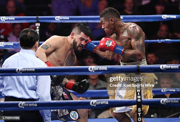 Bryan Vera is hit by Willie Monroe Jr. During their NABA/NABO middleweight championship fight at the Turning Stone Resort Casino in Verona, NY.