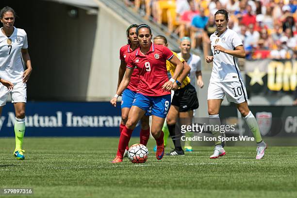 Costa Rica Forward Carolina Venegas brings the ball up field during the game between Costa Rica and the United States at Heinz Field in Pittsburgh,...