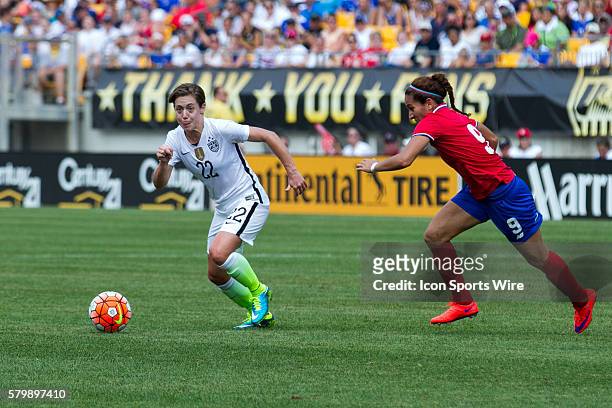 United States Defender Meghan Klingenberg gets by Costa Rica Forward Carolina Venegas during the game between Costa Rica and the United States at...
