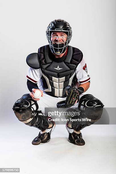 Catcher Chris Herrmann poses for a portrait during the Arizona Diamondbacks photo day in Scottsdale, Ariz.