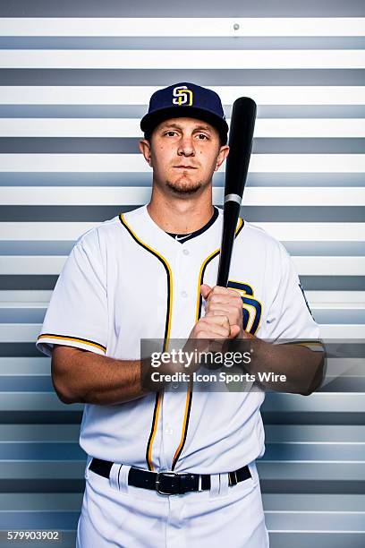Infielder Alex Dickerson poses for a portrait during the San Diego Padres photo day in Peoria, Ariz.