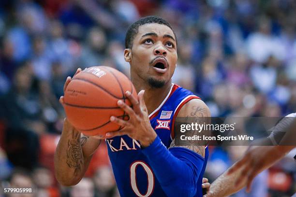 Kansas Jayhawks guard Frank Mason III during the Big 12 basketball game between the Kansas Jayhawks and the TCU Horned Frogs played at...