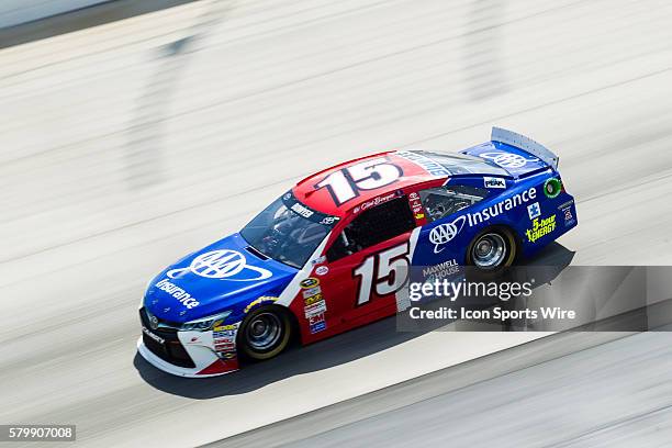 Clint Bowyer, NASCAR Sprint Cup Series driver of the AAA Insurance Toyota makes some laps during Saturday's first practice session for the FedEx 400...