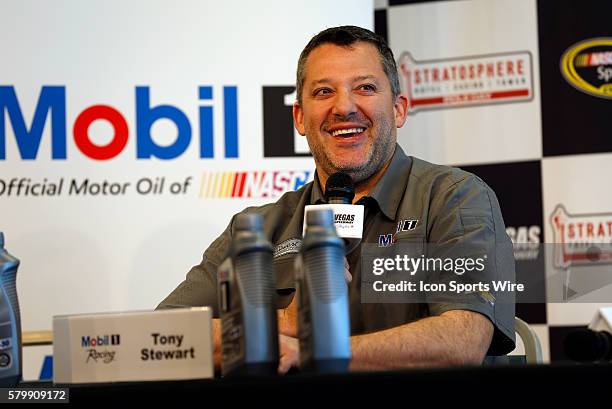 Tony Stewart holds a press conference with Mobil 1 at the Las Vegas Motor Speedway in Las Vegas, NV.