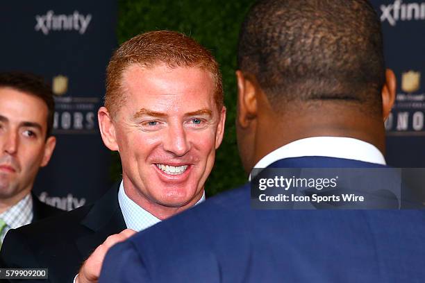 Dallas Cowboy head coach Jason Garrett and Dallas Cowboy running back DeMarco Murray share a moment on the Red Carpet for the 4th Annual NFL Honors...