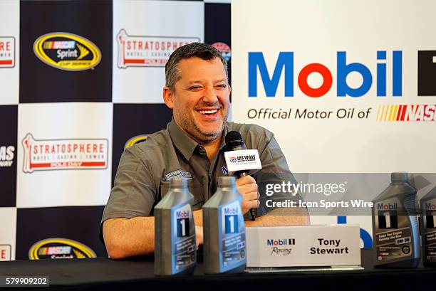 Tony Stewart holds a press conference with Mobil 1 at the Las Vegas Motor Speedway in Las Vegas, NV.