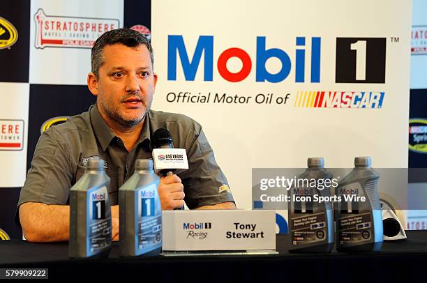 Tony Stewart holds a press conference with Mobil 1 at the Las Vegas Motor Speedway in Las Vegas, NV.