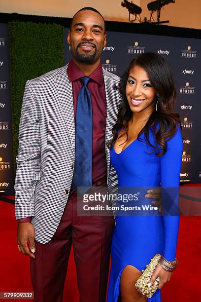 Detroit Lions wide receiver Calvin Johnson and girlfriend Brittany McNorton on the Red Carpet for the 4th Annual NFL Honors held at Symphony Hall at...