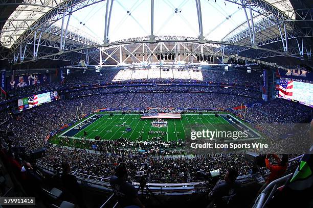 The University of Phoenix Stadium during the National Anthem. Super Bowl XLIX. The New England Patriots defeat the Seattle Seahawks 28-24 in Super...