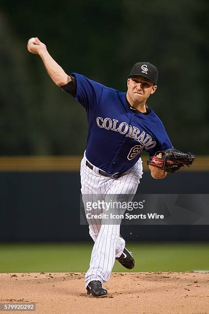 Colorado Rockies starting pitcher David Hale pitches during a regular season Major League Baseball game between the Washington Nationals and the...