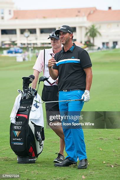 Scott Piercy of the US tees off at the 1st hole during the second round of the World Golf Championships-Cadillac Championship at Trump National Doral...
