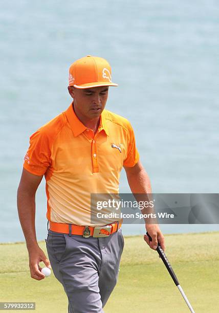 Rickie Fowler leaves number twelve green during the final round of the PGA Championship at Whistling Straits in Kohler, WI.