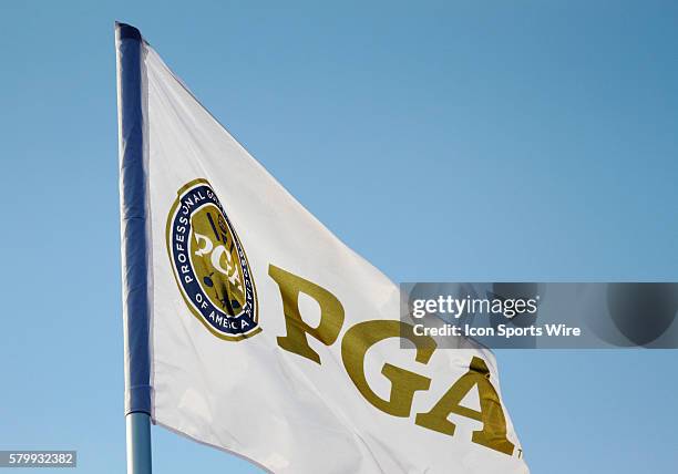 Flag blows in the wind during the final round of the PGA Championship at Whistling Straits in Kohler, WI.