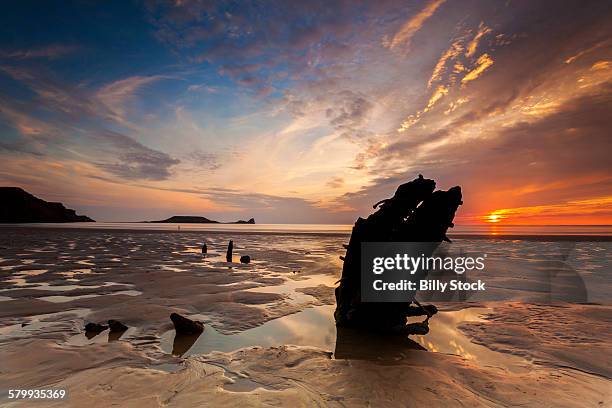 wreck of helvetia - rhossili stock pictures, royalty-free photos & images