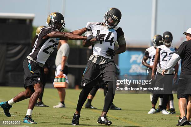 June 9th 2015 - Jacksonville, FL, USA - LB Todd Thomas CB Tommie Campbell participating in drills and during the Jacksonville Jaguars OTA's held at...